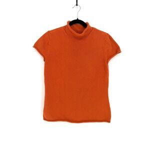 J. Jill Womens S Burnt Orange Mock Neck Short Sleeve Cotton Knit Sweater Top